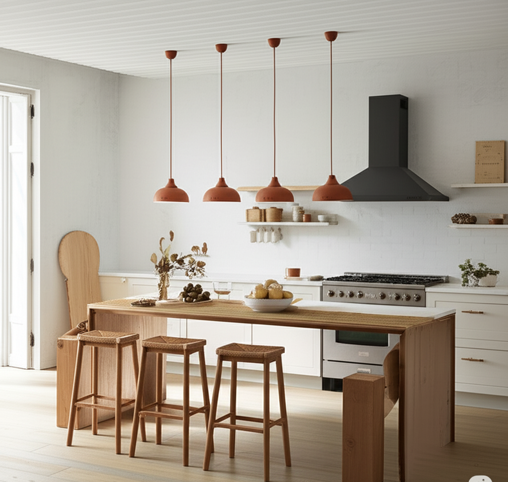 Classic™ Handmade Ceramic Pendant Light – Terracotta Glaze Shade, Fabric Cord, E27 LED Compatible