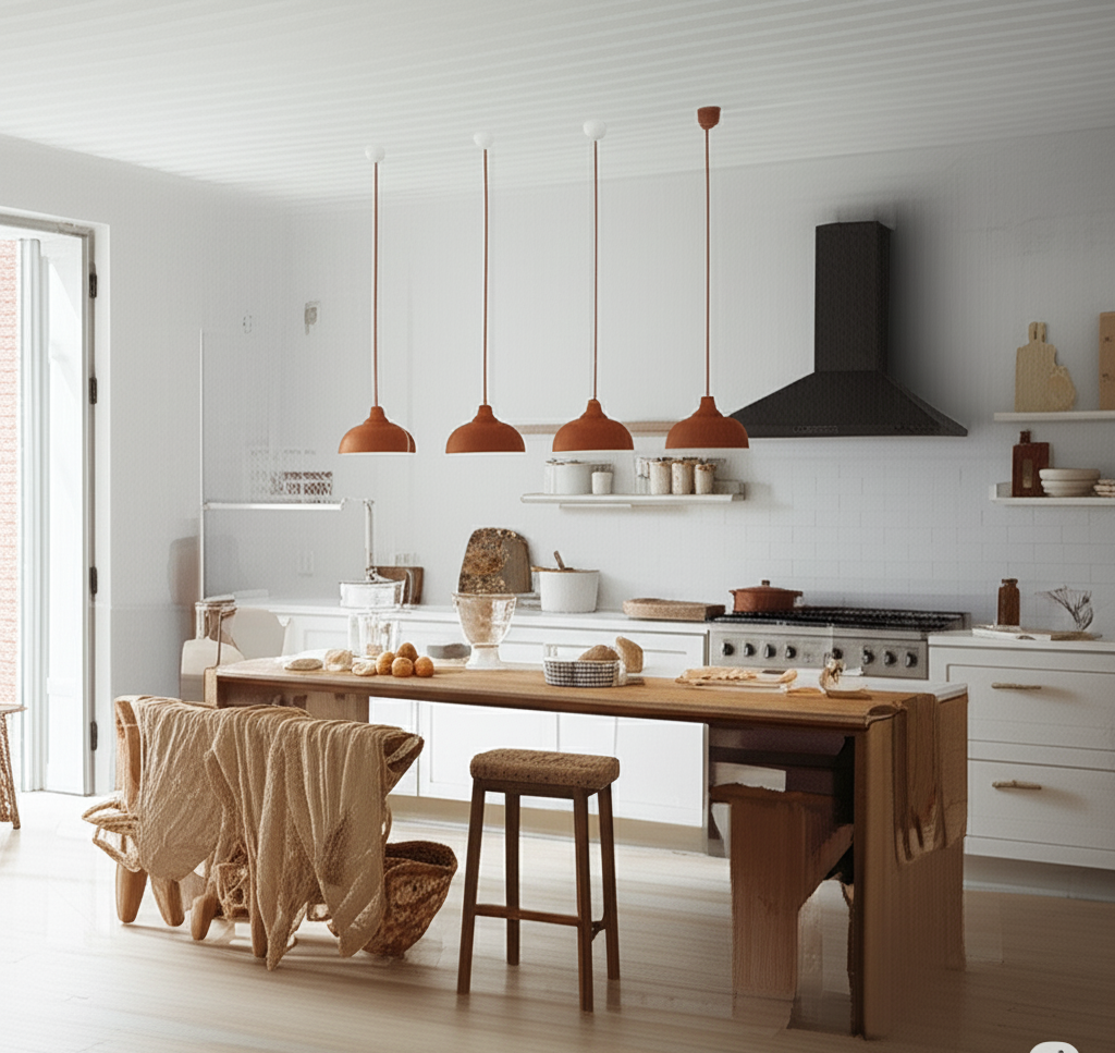 Classic™ Handmade Ceramic Pendant Light – Terracotta Glaze Shade, Fabric Cord, E27 LED Compatible