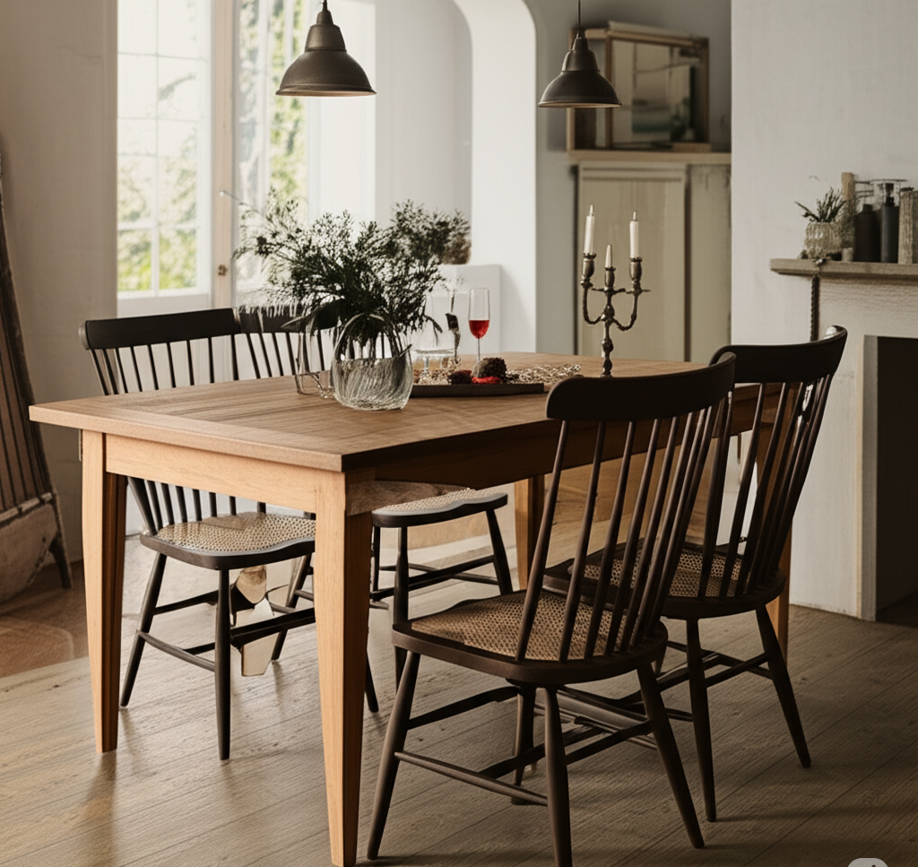 Classic™ Vintage Spindle Back Dining Chair – Solid Wood, Hand-Turned Frame, Oil Matte Finish