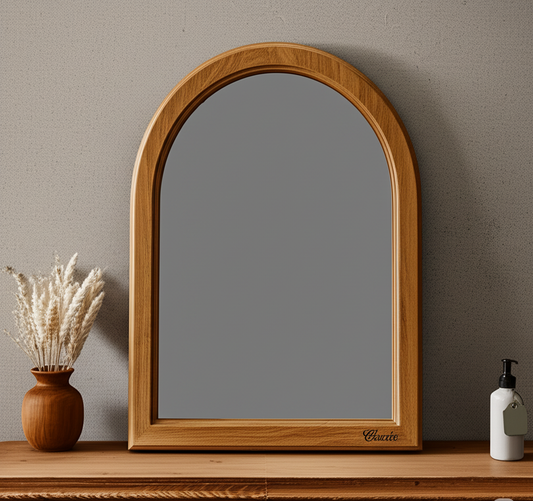 Classic™ Vintage Arched Wall Mirror – Solid Wood Frame, Handcrafted Distressed Finish, 90x60cm