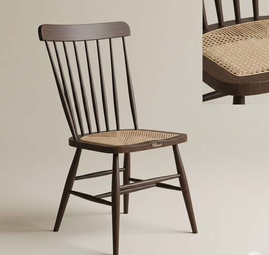 Classic™ Vintage Spindle Back Dining Chair – Solid Wood, Hand-Turned Frame, Oil Matte Finish